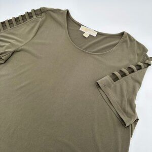 Michael Kors Women's‎ Short Open Ladder Sleeve Round Neck Bouse, Size XL, Ivy